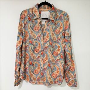 Cino Paisley Button Down Shirt Womens X-Large Blue Orange Cotton | Boho Classic
